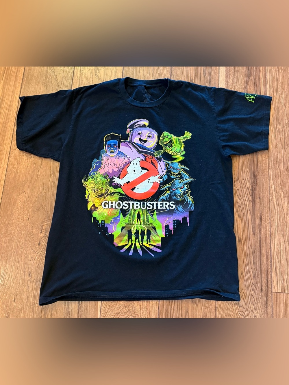 Ghostbusters mens Short Sleeve Tee in Black with Neon Graphic